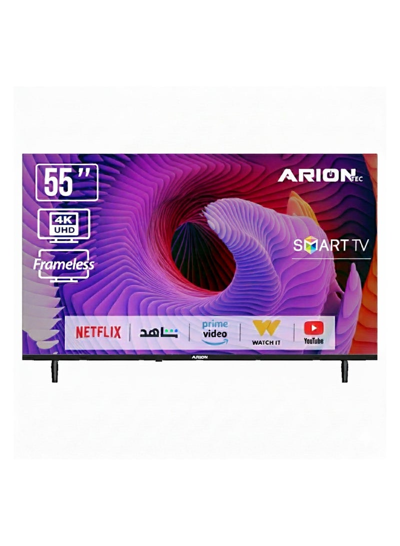 Arion 55-Inch 4K UHD Smart Android TV, Ultra HD Resolution, A+ Grade Panel, Frameless Design, Wi-Fi, HDMI 2.0 & USB Connectivity – AR-55 T4S - Image 1
